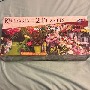 Keepsakes 2 Puzzles Set - Green Watering Can and Floral Scenes